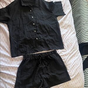 SHEIN Black Button-Up Top and Shorts Set